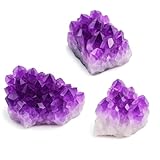 3PCS Amethyst Kristalle, Naturbelassene Drusenstücke, Amethyst Druse, Natürlicher Amethyst Stein Inklusive Baumwollbeutel Und Edelsteinkarte, Ideal Für Meditation, Dekoration Und Energielenkung
