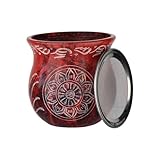 NKlaus Räucherstövchen Speckstein 10,4x10,2 cm – Rot graviert mit Mandala, dekoratives Räuchergefäß mit Sieb & Teelicht für Harze, Kräuter, Meditation