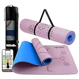 LA MENTE ES MARAVILLOSA - Gymnastikmatte, Rutschfest Yogamatte inkl. Tragegurt + Tasche + Übungs-E-Book, Gepolstert, Hautfreundliches TPE für Fitness/Pilates/Workout 183x61 cm (Blumen, Rosa/Blau)