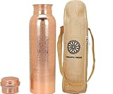 FURNISHFUL FINESSE Kupfer-Wasserflasche zum Trinken, natürliche Kupferflasche mit Tragetasche, Kupfergefäß für Yoga, Fitnessstudio, Wandern, ayurvedische Wasserflasche zum Trinken – 34 oz/1000 ml