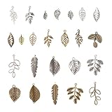 PandaHall 96pcs 14 Arten tibetische Legierungs-Baum-Blatt-Charme-Anhänger-Blatt-Niederlassungs-Korn-Charme für die DIY Armband-Halsketten-Schmucksachen, antikes Bronzesilber