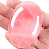 QINJIEJIE Groß Rosenquarz 2.4' Ovale Kristall Natürliche Kristalle Edelsteine Sorgensteine Handschmeichler Stein Geschenk Polierte Steine für Angst zu Lindern Yoga Meditation Deko 1PC
