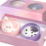 Scilla Rose Luxuriöses Kristallkerzen-Geschenkset - Rosenquarz & Amethyst duftende Sojawachskerzen | Aromatherapie Selbstpflege, Lavendel Schlaf, Stressabbau, einzigartige Muttertags- &