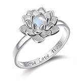 Mondstein Lotus Ring, Sterling Silber True Love Waits Graviertes Lotus Blume Fidget Ring Natürlicher Heilender Buddha Spiritueller Yoga Schmuck Geschenke für Frauen (57 (18.1))
