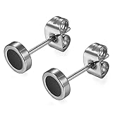 Flongo Ohrstecker Knopf, 6mm Edelstahl Ohrstecker Rund Gestüt Stecker Ohrringe Ohrhänger Fake Tunnel Fake Plug Illusion Fakeplugs Schwarz Silber Elegant Herren, Damen Ohrschmuck