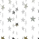3 Stück Sternenkette, Papier Girlande Dekorationen, Sterne Girlande, Papiergirlande mit Silberenem Reflective, Hängend Sterngirlande für Party Deko, Geburtstag, Hochzeit, Weihnachten (Silber)