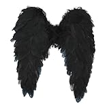 KarneLux Feder Flügel Engel - Damen Kostüm Accessoire für Engel, Amor und Christkind - Ideal für Karneval, Fasching, Halloween oder Theater - 45 x 45 cm (Schwarz)