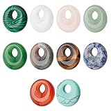 NBEADS 10 Stück 10 Stile Natürliche Donut Edelstein Anhänger, 17.5mm flache Runde synthetische Donut Stone Anhänger Große Lochscheibe Heilkristalle Perlen Charms für Schmuckherstellung, Loch: 5,5 mm