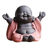 Qikuver Lachender Maitreya Buddha, Keramik-Buddha-Statue, Tee-Skulptur, Kleiner Mönch, Dekoration, Tee-Set für Zuhause, Büro, Auto, Geschenk, Kunsthandwerk und Kunst (Orange)