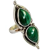 Navya Craft Malachit-Stein-Silberring | 925 Sterling Silber Handgefertigter Statement-Versprechensring für Frauen | Natürlicher Edelstein Boho Schmuck | April, Mai Geburtsstein | Geschenk für Sie