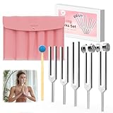 DiDiBirDi 5er Set Stimmgabeln (128Hz, 136.1Hz, 256Hz, 384Hz, 512Hz) mit PU-Leder Etui & Gummihammer für Yoga, Meditation, Entspannung