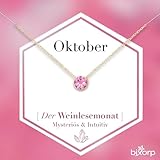 Bixorp Geburtsstein Halskette mit Zirkonia-Anhänger Oktober - Edelstahlkette mit rundem Zirkonia-Kristall - Oktober/Rosenquarz - Gold