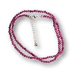 Rubin Edelstein Halskette, 925 Sterling Silber, Kristallstein Rubin, Steinkette verstellbar (3 mm)