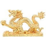 Uonlytech Goldene Drachen Figur Tierkreiszeichen Chinesische Drachen Statue Skulptur Sternzeichen Drachen Dekofigur Tierfigur Feng Shui Vermögen Reichtum Glücksbringer Harz Ornament