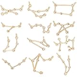 PandaHall 12 Stück Goldene 12 Konstellationen Links 18K Vergoldetes Messing-Sternzeichen-Verbindungs-Charms-Anhänger-Verbindungsstück Horoskop-Zeichen-Verbindung Für DIY-Halskette Armband Schmuck