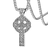 FaithHeart Edelstahl Herren Jungen Rund Anhänger mit Keltischer Knot Anhänger Punk Vintage Irischer Celtic Knot Kruzifix Anhänger mit 55cm Weizenkette