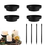 4set Kerzenhalter Adventskranz Schwarz, 2 In 1 Stabkerze Kerzenteller Metall, 8cm Abnehmbar Kerzenstecker, Candle Holder Für Adventskranz Teller