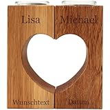 Teelichthalter in Herzform 2-teilig - Romantische Herz Deko aus geölter Eiche – personalisiertes Geschenk für Liebende - inklusive Teelichter - Holz Kerzenständer Liebe mit Gravur
