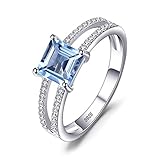 JewelryPalace Prinzessschliff 1.2ct Echt Blau Topas Ring Damen, Ring mit Stein Blautopas Schmuck Set, Verlobung Ring Silber Ringe 925 für Frauen, Hochzeitstag Schmuck Mädchen Valentinstag 59