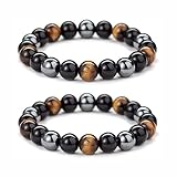 SYQZMYA 2 Stück obsidian Verstellbare tigerauge armband heilsteine armband Dreifachem Schutz Hämatit Armband,schwarzer turmalin armband obsidian stein Geschenk für ihn,Ehemann,Freund,Vater
