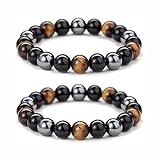 2 Stück Tigerauge Armband,Elastische Heilsteine Armband,Hämatit Armband,Obsidian Stein Armband für Männer und Frauen,Natürliches Tigerauge Geschenk für Freunde,Ehemann,Vater (10mm,19mm)