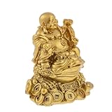 lachineuse - Goldene lachende Buddha-Statuette 7cm - Feng Shui Dekoration - Chinesisches Zen-Dekorationsobjekt für Zuhause, Büro - Glücksbringer Geschenkidee, Gold