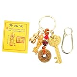 BESTYASH Goldene Piyao Schlüsselanhänger mit Fünf Münzen Chinesisches Tierkreiszeichen Schlange Glücksbringer für Taschen und Autos Symbol für Reichtum und