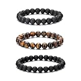 RANKEEF Perlenarmband Herren, 8 mm Perlenarmbänder Set, Stretch-Armbänder Herren, Verstellbares Schwarzes Kristall-Perlenarmband Perlen Armband Herren