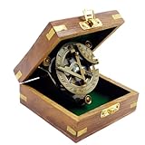 KHUMYAYAD Messing-Sonnenuhr-Kompass, nautische Vintage-Nachbildung, Sonnenuhr mit Palisander-Box