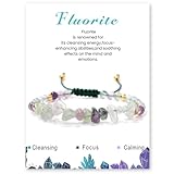Geflochten Einstellbar Splitterarmband, Edelstein Schmuck Naturstein Armband, Edelstein Armband für Damen, 4mm Perlenarmband Edelsteins Armbands Yoga Armbands Geschenk für Damen Mädchen (Fluorit)