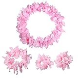 CISMARK Hawaiianische Luau Blume Leis Jumbo Halskette Armbänder Stirnband Set - Pink - Einheitsgröße
