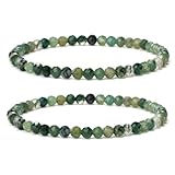 Landorilo 2 Stück Naturstein Facettiertes Perlen Stretch Armband (4mm) für Damen Herren, Yoga Heilstein Armbänder, Freundschaftsarmband, Paar-Armband, Ersatzperlen Inklusive(2F Chrysopras)