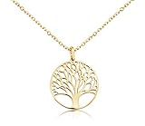 Nuoli® Damen Lebensbaum Kette Gold (45 + 5cm verstellbar) Halskette Baum des Lebens Anhänger, aus poliertem Edelstahl