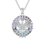 enjoylifecreative Damen Wikinger Raben Halskette mit Kristall 925er Sterling Silber Vegvisir Rune Anhänger Kette Wikinger Krähe Schmuck Geschenk für Frauen Mädchen