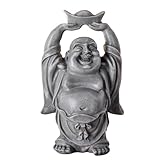 Statue Laughing Buddha - Zen und Feng Shui Deko Statuette - Bringt eine beruhigende und entspannende Atmosphäre in Ihr Zuhause - Glücksbringer Statue Farbe Grau - Höhe: 12cm - Zen'Light