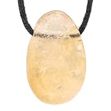 Lebensquelle Plus Citrin Tropfenanhänger | Gebohrter Trommelstein Tropfen Anhänger mit Baumwollband | Hochwertiger Edelsteinanhänger