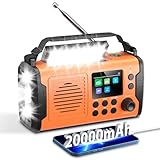 20000mAh Kurbelradio mit Bluetooth, DAB/FM Solar Radio, Als Taschenlampe & Leselicht, USB Handy-Lader, SOS Alarm, TF Karte, AUX IN, TFT Bildschirm, Tragbar Notfallradio für Camping Outdoor (Orange)