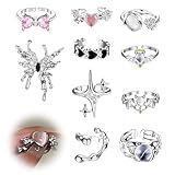 BelleVive 10 Stück Y2K Ringe Verstellbare Ringe Damen Stapelringe Damen Boho Mondsteinring Edelstahl Daumenring Damen Moderinge Damen Set, Unregelmäßige Verstellbare Offene Ringe