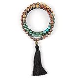 Myga Mala Halskette mit Seidenquaste – 108 Perlen mit heilenden, stärkenden und ausgleichenden Eigenschaften – Handgemachter Schmuck mit Natursteinen, ideal für die Meditation (Chakra)