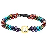 KYEYGWO 7 Chakren Stein Perlenarmband für Damen und Herren, Verstellbare Doppelt Geflochtenes Armbänder Kristall Engel Armband Yoga-Armband Edelstein Schmuck