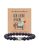 TOLOWOBK Mondstein Armband Herren Ich Liebe Dich Geschenke für Männer Perlenarmband Herren Edelstein Armbänder für Herren Jahrestag Weihnachten Geburtstag Geschenk für Mann Papa Sohn Enkel Bruder