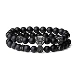 COAI Herren Geschenkideen Glücksarmband aus Mattem Onyx mit CZ Pave Löwe Charm 2PCS