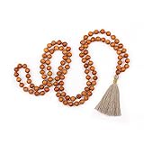 Bodhi Mala Kette mit Sandelholz-Duft und farbiger Quaste in silbergrau, 108 Perlen