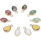 nbeads 10 Stück Natürliche Edelstein Anhänger, 5 Materialien Stein Charms Facettierte Teardrop-Stein-Anhänger Mit Goldener Messing-Open-Back-Lünette Für Die Schmuckherstellung, Bohrung: 2 mm
