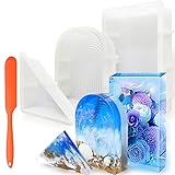 4 Stück Große Silikonformen Buchstütze Formen und Spachtel, VEINARDYL 15cm 13.5cm Rechteck Dreieck Tiefe Epoxidharzform für Blumen Konservierung Harz Gießen DIY Hochzeit Heim Dekorationen