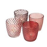 Seaside No.64 - Windlicht-Set 4 teilig aus Glas 7,5 x 7,5cm - Teelichthalter für Romantisches Ambiente - Kerzenständer mit verschiedenen Designs - Retro Kristall Ornamente - (rosa Taupe, Set)