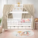 iLuane Hausbett Himmel Deko - 3PCS Betthimmel Hausbett Set, 100% Baumwolle Musselin Vorhang - Hausbett Dekoration für Mädchen & Jungen - Stoffhimmel Hausbett für 90x200 & 120x200 Kinderbetten