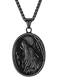 Supcare Herren Wolf Rune Anhänger mit Kette Schwarz Männer Nodischer Viking Wolfskopf Amulett Glücksbringer Oval Anhänger mit Runenkompass Edelstahl Halskette Wolf Kettenanhänger Schmuck für Vatertag