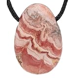 Lebensquelle Plus Rhodochrosit Tropfenanhänger | Gebohrter Trommelstein Anhänger mit Baumwollband | Hochwertiger Edelsteinanhänger