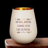 Geschenke für Beste Freunde, Windlichter Geburtstagsgeschenk für Beste Freundin Windlicht Glas Weihnachten Geburtstag, Und Immer Wenn Wir Zusammen Lachen Stirbt EIN Problem (Weiß-13)